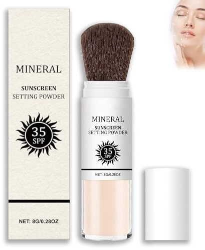 Matte Setting Powder SPF 35,Translucent Powder Sunscreen With Soft Brush, Oil Control Natural Face Pow-der for Women & Men, Lightweight Loose Pow-der & Scalp Sunscreen Protection