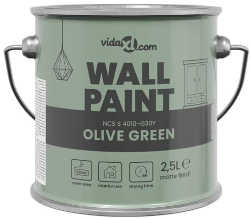vidaXL Pintura de pared Verde 2,5 L Impresión en pared, Pintura de pared resistente y duradera, ideal para cocina, baño, sala, ecológica, lavable y de rápido secado