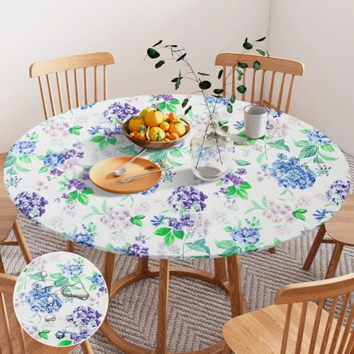 Yuragim Nappe d'extérieur ronde, avec élastique, 120 cm, lavable, pour l'extérieur, résistante aux intempéries, élastique, pour jardin, avec motif hortensia, convient pour 105 à 115 cm