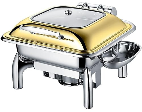 CQIKRWGWS Ensemble de réchauds de 6 L, Plateau Chauffant en Acier Inoxydable avec bac à Eau et Supports à Combustible, pour Restaurants, traiteurs, Mariages, Pique-niques, Chauffe-Plats (doré)