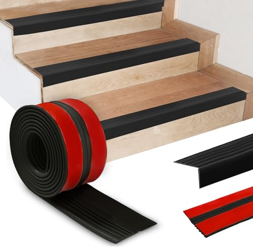 Treppenkantenprofil Selbstklebend,3M Rutschfeste PVC Treppenstufenverkleidung in Schwarz,Sicherer Kantenschutz mit Antirutschfunktion zum Schutz vor Stürzen,Ideal für Innen und Außenbereiche