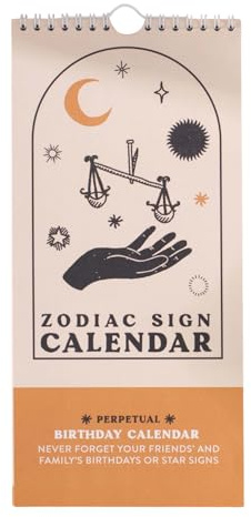 Good Tuesday Perpetual Birthday Calendar | Zodiac Signs | Slim | 30 x 14 cm | Undated Planner for Use Year After Year | Compact & Slim Design | Bleed-Proof Paper | UK Made | Organiser for Home or Office