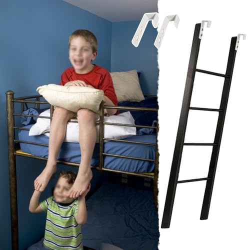 Scaletta Letto a Castello Scala a Castello Nera per Dormitorio con Letto Singolo per Adulti E Bambini, Scala di Sicurezza In Metallo, Scala a Castello per Camper con Gancio, 135 165 180cm(140cm/55)