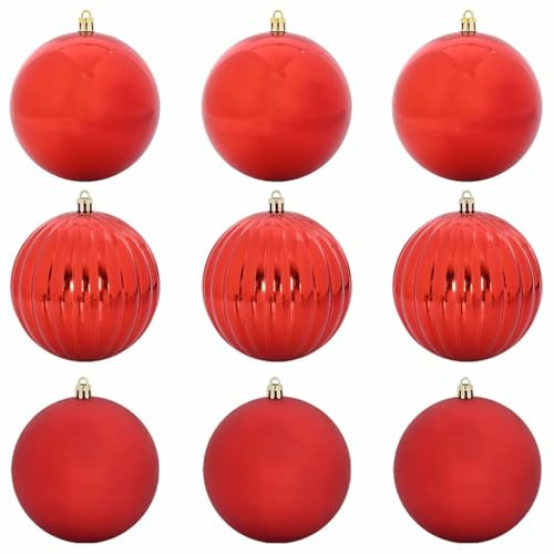 vidaXL Weihnachtsbaumkugel Set XL 9 pcs Rot Kunststoff, Wohnzimmer, traditionelle Weihnachtsornamente, Moderne Baubles, Elegante Deko für die Feiertage