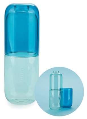 Balvi Botella & Vaso Water Pill Color Azul Una píldora para calmar la SED Vidrio 550ml