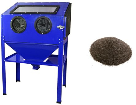 T-Mech Sandblasting Cabinet Sand Blasting Portable Work Station Heavy Duty Abrasive Bead Grit Sandblaster 220L with Aluminium Oxide 80/120 Brown Blasting Media Bundle