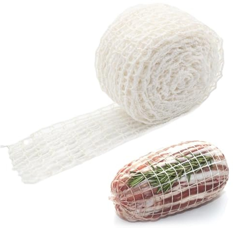 WUYJI Mazos para carne, 1 pieza de malla elástica para asar carne, 16 mallas, 3 metros de largo, adecuada para char siu, jamón, horno, cocina y uso doméstico (blanco)
