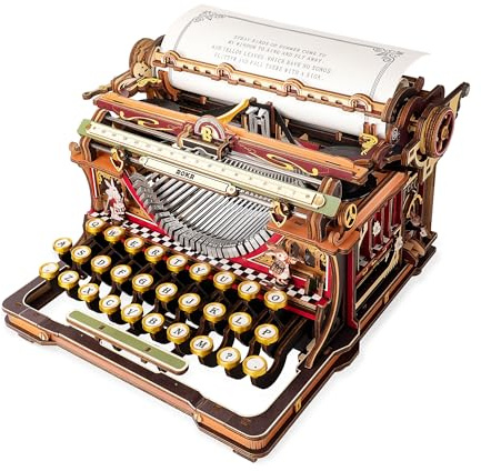 ROKR Puzzle 3D in Legno Macchina da Scrivere Meccanica Modellino, Kit Costruzione Fai da Te per Adulti, Arredamento da Scrivania Retro, Mechanical Typewriter (Versione Magica) LK703C