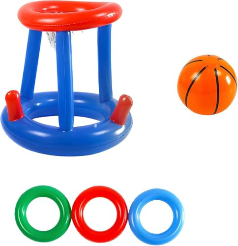 SrgPui Pool Basketball Hoop Set, Inflatable Pool Games with 1 Basketball and 3 Rings, Swimming Pool Toys for Adults, Fun Water Activities for Beach and Pool Parties