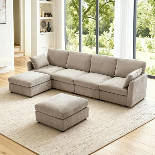 Kingfun Modulares Sofa Khaki, U-Form Wohnlandschaft mit Relaxfunktion, individuell konfigurierbare L Form Ecksofa für Wohnzimmer & Schlafzimmer, Chenille Couch mit hochdichtem Schaum für Apartment