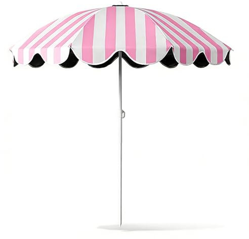 ACHZYFT Ombrellone Da Terrazza A Righe Regolabile In Altezza 155cm, Rosa, Blu, Giallo, UPF 50+ Impermeabile, Ombrellone Da Spiaggia Portatile Con 8 Stecche Per Giardino, Piscina, Campeggio