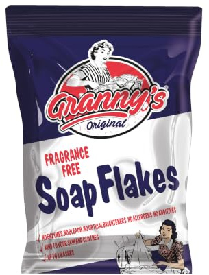 Granny's Original Fragrance Free Soap Flakes Vegan Friendly 425gm | No Enzymes or Bleach, No Optical Brighteners, Kind to Skin & Clothes, Hand & Machine Wash, Up to 8 Washes