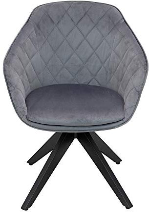 PLAYBOY Dreh-Polsterstuhl mit Armlehne & Samtbezug, gepolster Drehstuhl im Retro-Design für Esszimmer, Speisezimmer, Küche & Büro Lounge, anthrazith, grau mit matten Metallfüssen, 61x80x57 cm