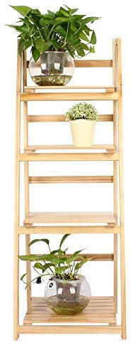 4 piani Scaffale Porta Fiori Pieghevole Fioriera Stand Portafiori, Stand di Fiori Panca per Piante Scala Portavasi, Mensola Scala in Legno per Interni e Esterni,42*35*113cm(Colore del legno)