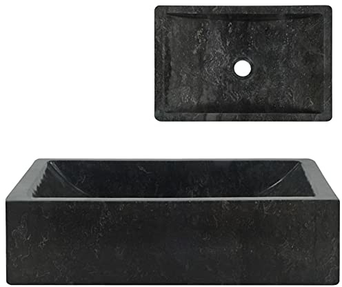 Ksodgun Évier 45x30x12 cm Marbre Noir Lavabo Pierre Naturelle Salle de Bain