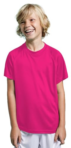 Camiseta Técnica Deporte Manga Corta para niños y niñas - Camiseta Deportiva Tejido Control Dry Flexible, Ligera y cómoda (8, Rosa)