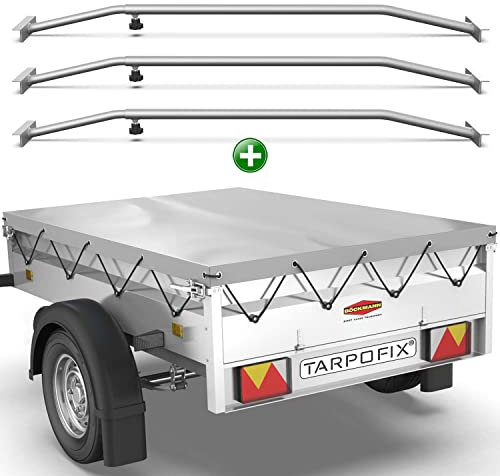 Tarpofix® Lona para Remolque Plana 209 x 115 x 10 cm + 3X Soporte de Lona (Ajustable 100-145 cm) - Lona Remolque de PVC - Cubierta para Varios remolques de Coches de 750 kg