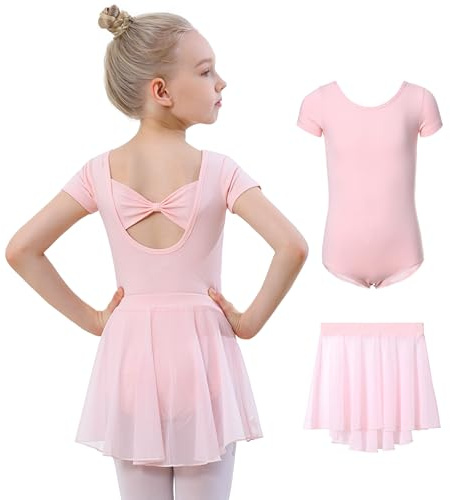 DIPUG Pink Girls Ballet Leotards with Removable Skirt Toddler Hollow Back Dance Dress Combo Size 4t 5t 6 S