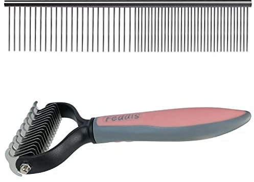 Entfilzungsmesser in Haustier & Hundekamm Edelstahl,Haustierpflege Set,Doppelseitige Unterfellbürste für Kleine bis große Haustiere,Unterwolle Einfach Entfernen & Verfilzungen Lösen (L, Orange)