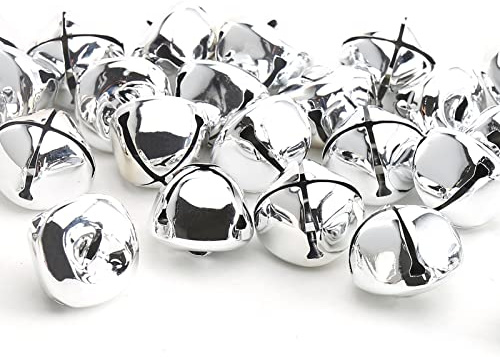 DAHI Glöckchen Weihnachtsbaumschmuck 60pcs Weihnachtenbaum Anänger Glocke Schellen 30mm für Weihnachten Weihnachtsbaum (Silver)