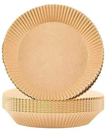 Backpapier Air Fryer Rund Antihaft Einweg Ölfest Wasserdicht Pergamentpapier Lebensmittelqualität Backpapier 50 Stück Natürliche Farbe für Heißluftfritteuse Bratpfanne Ofen Mikrowelle