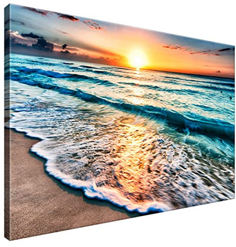Estika Leinwand bilder - Meer, Sonnenuntergang, Strand - 90x60 cm, 1 teilige kunstdruck - Wandbilder wohnzimmer, schlafzimmer, Moderne wanddeko, Bild auf leinwand - Natur bilder - 3520A_1L