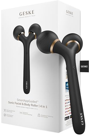 GESKE | SmartAppGuided™ Sonic Facial & Body Roller | 4 in 1 | Derma Roller | Gerät für Gesicht und Körper | Professioneller Gesichtsroller | Strafft und definiert Körper und Gesicht | SmartAppGuided™ | Professioneller Gesichtsroller zur Straffung und Definition von Gesicht und Körper