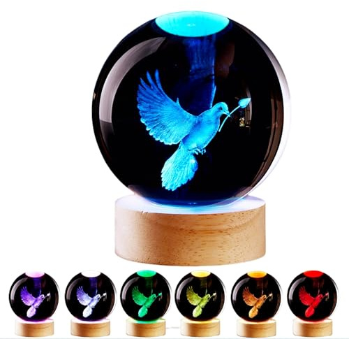 DIGFPWT 3.15 inch Pigeon Crystal Ball lamp,3D Bird Crystal Ball Night Light with Wooden Base, Peace Dove Lamp, 16 Colors Change with Remote Control (Panda)