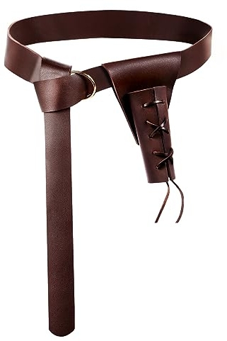 PEUTIER Mittelalterliches Schwert Holster Gürtel Set, Schwertgürtel Mittelalter Frosch Schwertgürtelhalter aus Leder Medieval Leather Belt für Ritter, Krieger, Pirat, Cosplay (Braun)