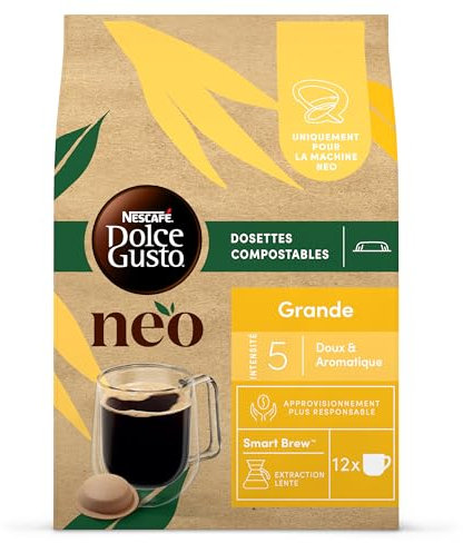 NEO Grande NESCAFÉ® Dolce Gusto® - 48 dosettes de café compostables à base de papier (4 boîtes de 12 dosettes)