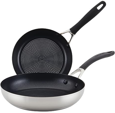 Circulon SteelShield Stainless Steel Frying Pan Set with SteelShield Hybrid Stainless and Nonstick Technology, 10 Inch and 8 Inch - Stainless Steel