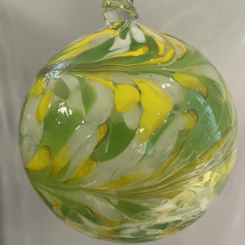 Kugel zum hängen Bunte Glaskugel Ornament grün gelb klar Fenster Dekoration mundgeblasenes Kristallglas Durchmesser ca. 8 cm Oberstdorfer Glashütte
