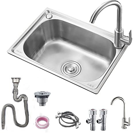 Lavello da Cucina in Acciaio Inossidabile, Mini Lavandino Cucina, Lavandino a Incasso, Portatile Lavamani, Filotop o Sottotop, Vasca Singola Quadrata in Acciaio Inox, Per Garage Giardino Camper ( Colo
