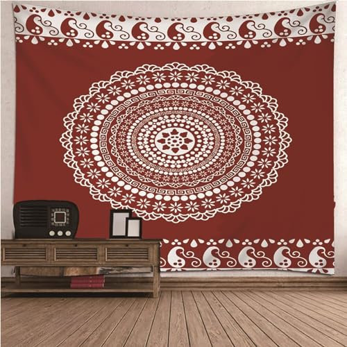 Aotiwe Wandvorhang Rot, Wandbehänge Deko Stoff Mandala Blumenmuster Tuch Wand aus Polyester Deko Wohnzimmer Wand 150x150cm