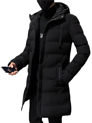 tinetill Manteau en Duvet Homme Veste D'hiver Longue Doudoune Chaude Veste Matelassée avec Capuche Parka Fermeture éclair Manteau D'hiver épais Veste Thermique