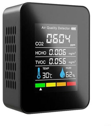 HpLive Luftqualitätsdetektor, 5-in-1-Kohlendioxid-Detektor, Temperatur und Luftfeuchtigkeit, mit Sprache, großes Display, Temperatur- und Luftfeuchtigkeitsmesser, CO2-Messgerät (schwarz), 1691450806