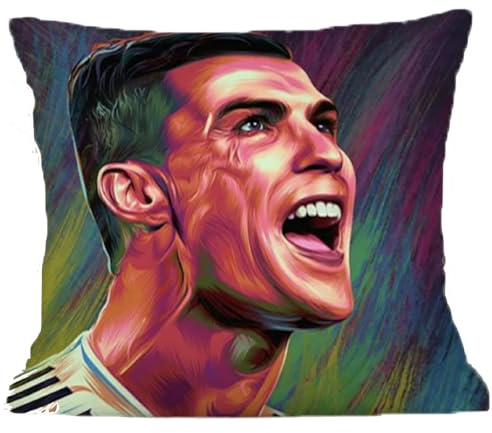 The Beach Stop Sports Hero Cristiano Ronaldo Kissenbezug | Geschenkidee für Männer Frauen Jungen & Mädchen | 45x45cm 18x18 | Ronaldo Portrait