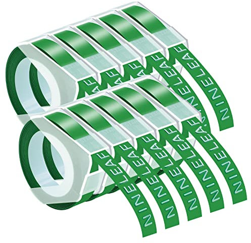 NineLeaf 10 Packung Ersatz für Dymo S0898160 520103 3D Kunststoff Prägebändern Bänder 9mm weiß auf Grün Bänder Schriftband für 814580 1595GY 18577 20008CP Motex E-101 E-303 Beschriftungsger