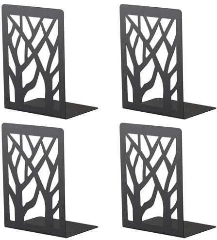 CRESZZLE Metal Bookends, Book Holder for Shelves, CD/DVD Organizer, Invisible Bookshelf, Set of 2 Pairs in Black - Buchstütze, Bücherstütze, Bücherhalter, Buchhalter Regal, Buchstützen Metall, 01