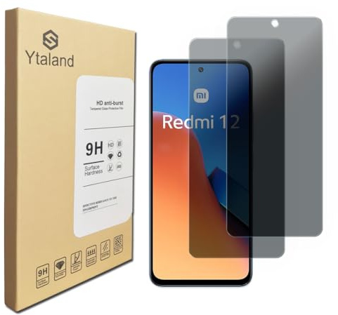Ytaland 2 Stück Sichtschutz Schutzfolie für Xiaomi Redmi 12, Anti-Spy Schutzglas, Privacy Sichtschutzfolie, [Anti-Spion] [9H Härte] [Bläschenfrei]
