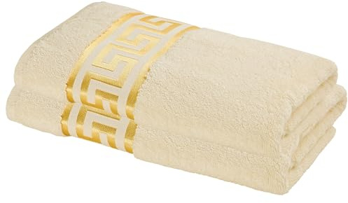 Belle Arti Premium Mäander handdukar, duschhanddukar, gästhanddukar, fluffig frotté, bomull (beige, set om 2 – 100 x 150 cm)