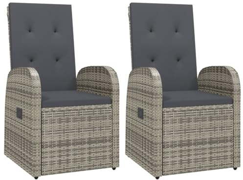 vidaXL Justerbar trädgårdsstol med dynor 2 st grå konstrotting, trädgårdsstol, loungestolar, loungefåtöljer, loungestol, loungefåtölj, trädgårdsfåtölj