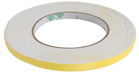 Rebower Single-Sided Foam Tape Self Adhesive, [for Home Fixtures, Daily Use] - 8mm x 2mm/ 5m/ White, Yellow/ 1Pcs