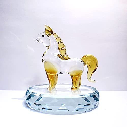 WIPPWER Kristallglaskunst, goldenes Pferd, farbige Glasur, Figur mit Sockel, handgefertigte Briefbeschwerer aus geblasenem Tierglas, Geschenk for Geburtstag, Tischdekoration, Tischdekoration, Statue