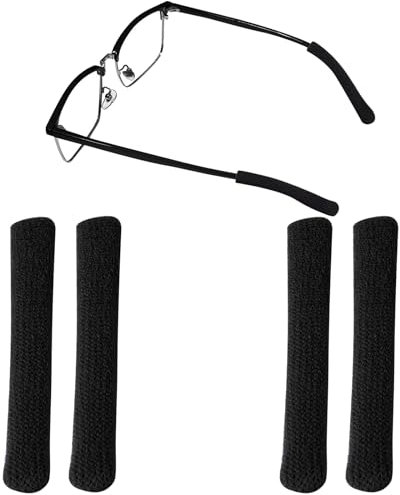 4 Pcs Eyeglass Ear Cushions, Cushion Soft Anti-Slip Temple Tips Elastic Sunglasses Eyewear Retainer Fabric Spectacle Arm Sleeves Glasses Gripper Pad for Sunglasses Glasses (Black)