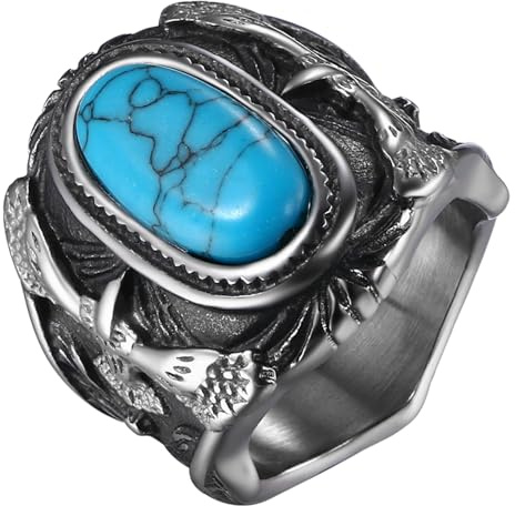 JewelryWe Herren-Ring, Edelstahl Retro Klasische geschnitzt Blumen Muster Kunststein Ring Band, Silber