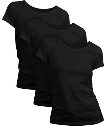 Basic Treasure 3er Pack Tshirt Damen Schwarz, Kurzarm, 100% Baumwolle, S