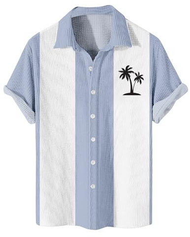 Angebote des Tages Heute Deal Henley Shirt Herren Langarm Tshirt Bedrucken Lassen Poloshirt Herren Schwarz Palm Bedruckt Waffel Sommerhemd Mit Knopf Revers Kurzarm Weißes Tshirt (Hellblau, XL)