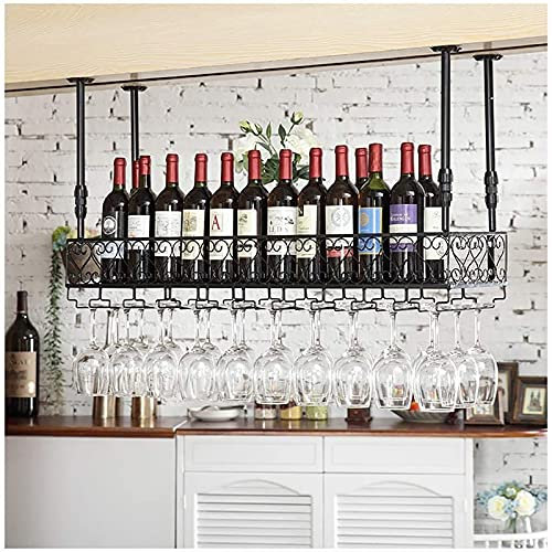 IBOWZ Deckenverzierung Deckenregal Bar-Weinglashalter,Deckenhänge-Weinflaschenhalter,Metall-Champagnerbecherhalter,Wand-Lagerregal Vintage-Schmiedeeisen-Weinregal