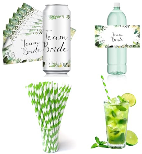 Dbuwqips 40 Stück JGA Sticker Sticker JGA JGA Aufkleber fürProsecco Dosen Team Bride Deko Aufkleber Hochzeit mit Strohhalme Papier für JGA Hochzeit Getränkedosen Junggesellinnenabschied Party